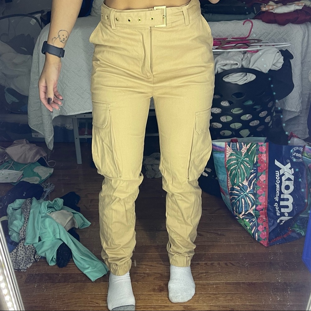 Tan Cargo Pants with belt